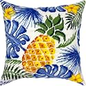 Brvsk Tropical Needlepoint Kit for Adults and Beginners — Pineapple 16″ × 16″ with Clear, Precise Printed Design on Cotton Canvas; Includes 2 Needles, Yarn, and Easy-Read Chart
