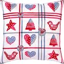 Brvsk Winter Stamped Cross-Stitch Kit for Adults and Beginners — Christmas Patchwork Magic 16″ × 16″ with Clear, Precise Printed Design on Cotton Canvas; Includes 2 Needles, Yarn, and Easy-Read Chart