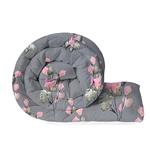 bsb home 220 gsm reversible microfiber ac comforterduvets for mild winter  all season single size 3 layered quilted blanket for single bed 230 cm x 150 cm floral grey and pink