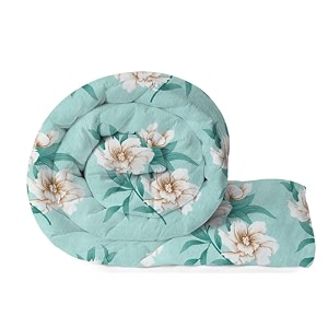 bsb home 220 gsm reversible microfiber ac comforterduvets for mild winter  all season single size 3 layered quilted blanket for single bed 230 cm x 150 cm floral light green