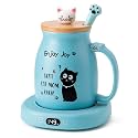 Bsigo Coffee Mug Warmer &amp; Best CAT MOM Ever Mug Set, Tea Cup Warmer for Desk Candle Melter Wamer Beverage Coffee Warmer with 3 Temp Settings, 8H Auto Shut Off, Mom Mother Birthday Womens Mothers Day