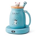 Coffee Mug Warmer Cat Mug Set for Desk Electric Heated Cup Tea Candle Plate