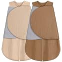 BSTOPPT Newborn Sleep Sack Baby Swaddle,100% Muslin Cotton,3-Way Adjustable Wearable Blanket,Swaddling Sleeping Bag (2, Beige &amp; Khaki, 0-3 Months)