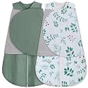 BSTOPPT Newborn Sleep Sack Baby Swaddle,100% Muslin Cotton,3-Way Adjustable Wearable Blanket,Swaddling Sleeping Bag (2, Green &amp; Leafy Cherry, 3-6 Months)