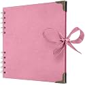 Bstorify Square Scrapbook Photo Albums 7 x 7 Inch Pink Thick Paper, Hardcover, Metal Corners, Ribbon Closure - Ideal for Your Scrapbooking Albums, Art &amp; Craft Projects