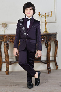 bt dezines 5 piece coat suit set with shirt pant waistcoat  tie for boys embroidered boys suit