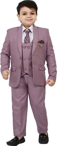 bt dezines 5 piece coat suit set with shirt pant waistcoat  tie for boys solid boys suit