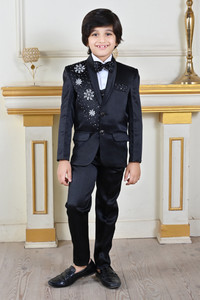 bt dezines 5 piece coat suit set with shirt pant waistcoat  tie for boys embroidered boys suit