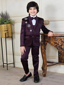 bt dezines 5 piece coat suit set with shirt pant waistcoat  tie for boys embroidered boys suit