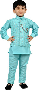 bt dezines boys festive  party wedding kurta waistcoat and pyjama set light blue pack of 1