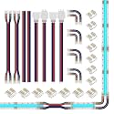 BTF-LIGHTING FCOB COB 10MM 4PIN Connector Kit for PWM FCOB COB RGB LED Strip Lights,L-Shaped,Dual-End with Wire,Gapless Connector,Strip to Wire,4pin JST,4-PIN 22AWG