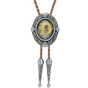 Btilasif Bolo Tie, Black/Brown Cowboy Tie Genuine Leather Necktie Western Necklace for Women, (with A-Z)