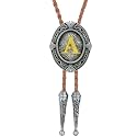 Btilasif Bolo Tie, Black/Brown Cowboy Tie Genuine Leather Necktie Western Necklace for Women, (with A-Z)