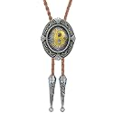 Btilasif Bolo Tie, Black/Brown Cowboy Tie Genuine Leather Necktie Western Necklace for Women, (with A-Z)