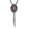 Btilasif Bolo Tie, Black/Brown Cowboy Tie Genuine Leather Necktie Western Necklace for Women, (with A-Z)