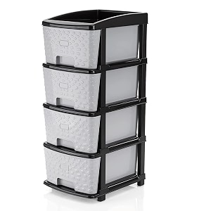 btos multipurpose drawer plastic modular chest storage organizer home office parlor school doctors home and kids 4xl grey-black