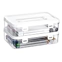BTSKY 2 Pack Clear Plastic Storage Box with Handle & Flap Lid, Portable Craft Organizers and Storage Box Art Supply Storage Organizer Multipurpose Plastic Sewing Box for Beads Pencils Sticky Notes