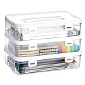 BTSKY 3 Pack Clear Plastic Storage Box with Handle &amp; Flap Lid, Portable Craft Organizers and Storage Box Art Supply Storage Organizer Multipurpose Plastic Sewing Box for Beads Pencils Sticky Notes