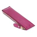 BTSKY Genuine Leather Pencil Case - Zippered Pen Case Stationery Bag Zipper Pouch Pencil Holder (Purple)