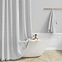 BTTN 48 x 72 Boho Linen Heavy Duty Cloth Shower Curtain Set, Grey/Gray
