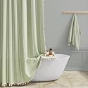 BTTN 54x78 Boho Farmhouse Linen Heavy Duty Shower Curtain Set, Sage Green