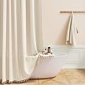 BTTN 60 x 84 Boho Linen Heavy Duty Cloth Shower Curtain Set, Cream/Beige