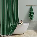 BTTN 60x72 Boho Farmhouse Linen Heavy Duty Shower Curtain, Emerald Green