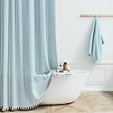 BTTN 60x72 Boho Farmhouse Linen Heavy Duty Shower Curtain Set, Fog Blue