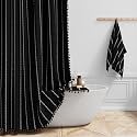 BTTN 60x72 Boho Farmhouse Linen Heavy Duty Shower Curtain Set, Black White