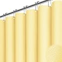 BTTN 72x78 Linen Textured Waterproof Fabric Thick Shower Curtain, Yellow
