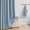 BTTN 72x78 Long Boho Farmhouse Linen Heavy Duty Cloth Shower Curtain, Blue