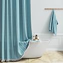 BTTN 72x84 Long Boho Farmhouse Linen Heavy Duty Cloth Shower Curtain, Teal