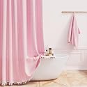 BTTN 72x96 Extra Long Boho Linen Heavy Duty Shower Curtain Set, Blush Pink