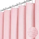 BTTN Extra Long Linen Textured Waterproof Shower Curtain Set, 72x96, Pink