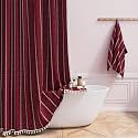BTTN Small Boho Linen Heavy Duty Cloth Shower Curtain, 36x72, Burgundy