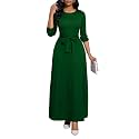 BubFee Long Dress for Women Casual Long Sleeve Dresses Maxi Dress Empire Waist Loose with Belt