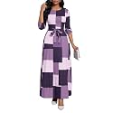 BubFee Long Dress for Women Casual Long Sleeve Dresses Maxi Dress Empire Waist Loose with Belt