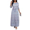 BubFee Long Dress for Women Casual Long Sleeve Dresses Maxi Dress Empire Waist Loose with Belt