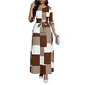 BubFee Long Dress for Women Casual Long Sleeve Dresses Maxi Dress Empire Waist Loose with Belt