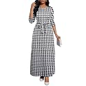 BubFee Long Dress for Women Casual Long Sleeve Dresses Maxi Dress Empire Waist Loose with Belt