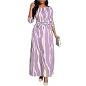 BubFee Long Dress for Women Casual Long Sleeve Dresses Maxi Dress Empire Waist Loose with Belt