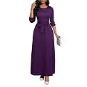 BubFee Long Dress for Women Casual Long Sleeve Dresses Maxi Dress Empire Waist Loose with Belt