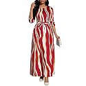 BubFee Long Dress for Women Casual Long Sleeve Dresses Maxi Dress Empire Waist Loose with Belt