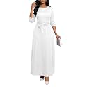 BubFee Long Dress for Women Casual Long Sleeve Dresses Maxi Dress Empire Waist Loose with Belt