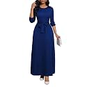 BubFee Long Dress for Women Casual Long Sleeve Dresses Maxi Dress Empire Waist Loose with Belt