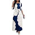 BubFee Long Dress for Women Casual Long Sleeve Dresses Maxi Dress Empire Waist Loose with Belt