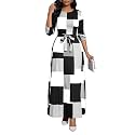 BubFee Long Dress for Women Casual Long Sleeve Dresses Maxi Dress Empire Waist Loose with Belt