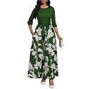 BubFee Long Dress for Women Casual Long Sleeve Dresses Maxi Dress Empire Waist Loose with Belt