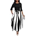 BubFee Long Dress for Women Casual Long Sleeve Dresses Maxi Dress Empire Waist Loose with Belt