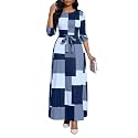 BubFee Long Dress for Women Casual Long Sleeve Dresses Maxi Dress Empire Waist Loose with Belt